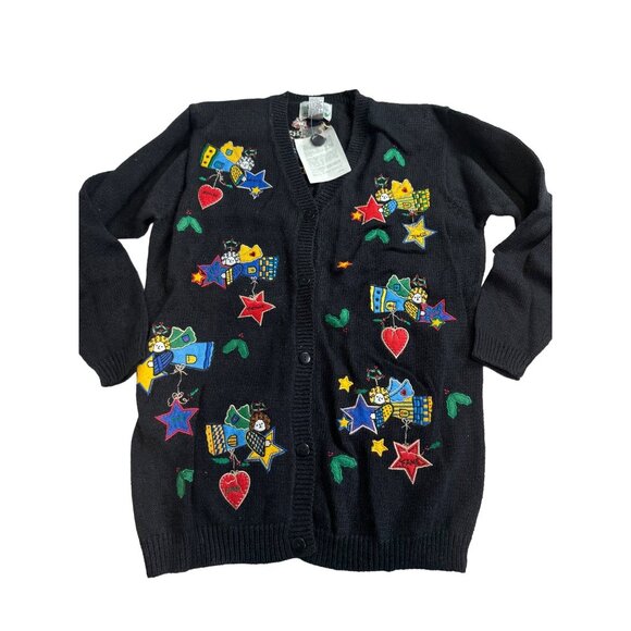 Quacker Factory Womens Good Wishes Angels Cardigan Sweater Small NEW - Picture 1 of 10